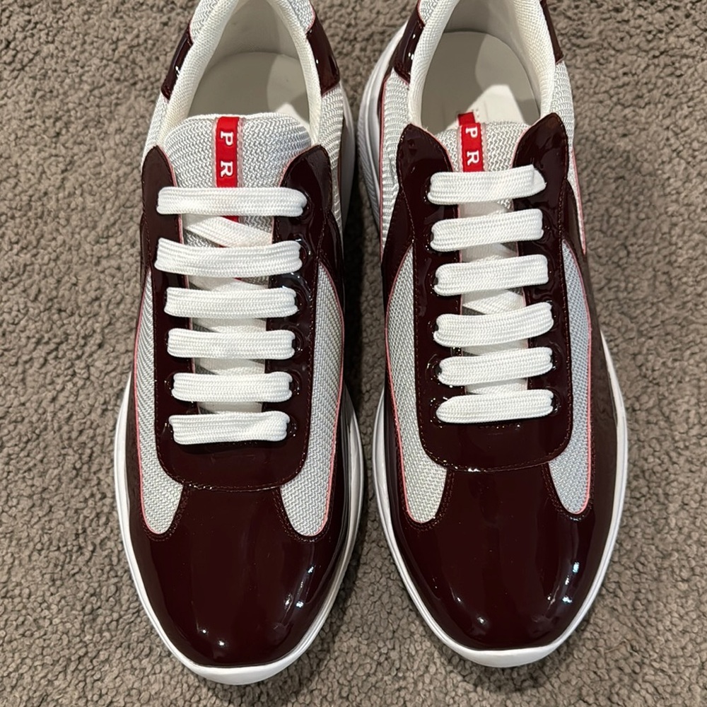 Men's Burgundy Prada Americas Cup Sneakers